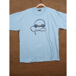 Cooyah Shirt Mens XL Light Blue Headphones Remix Graphic Tee Made in USA 2000s